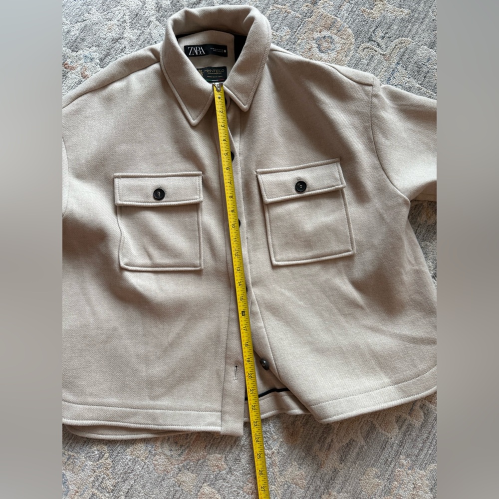 ZARA Oversized Jacket Beige Button Front Long Sleeve Shacket Women XL - Picture 6 of 10